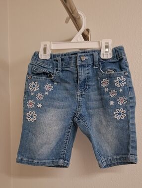 Squeeze Light Blue Denim Shorts with Floral Embroidery